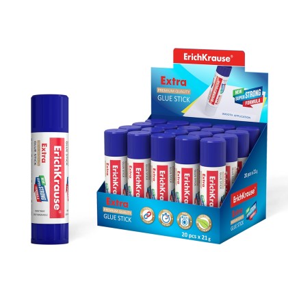 Colla stick Erichkrause Extra - Formula super forte a base di PVP - Consumo economico - Adesione rapida e affidabile - Facile da lavare con acqua - Non tossico - Senza solventi - Resistente al freddo - Ideale per carta, cartone e tessuto - Colore bianco