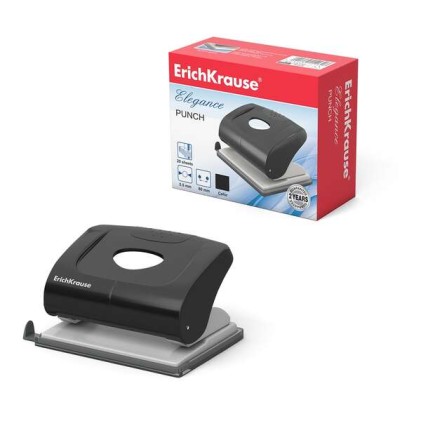Erichkrause Elegance Hole Punch - Fino a 20 fogli - Vassoio per coriandoli - Meccanismo in acciaio - 2 anni di garanzia - Nero