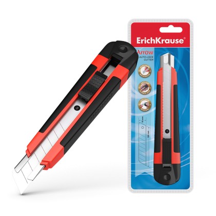 Erichkrause Cuter con fissatore automatico a freccia - Sistema di ritenzione della lama autobloccante - Splitter incorporato - Corpo in plastica leggera - Guide in metallo - Lama segmentata in acciaio resistente all'usura - Colore blu
