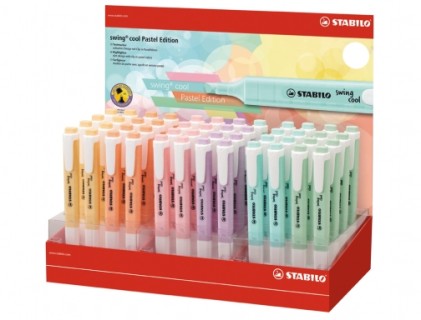 Stabilo Swing Cool Pastel dispenser da 48 pennarelli fluorescenti - Corpo piatto - Punta smussata - Linea tra 1 e 4 mm - Inchiostro a base acqua - Colori assortiti