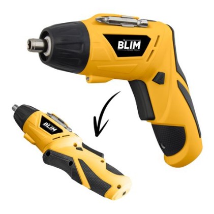 Cacciavite Blim Doppia Posizione Batteria 4V - Velocit&agrave; 210 Giri/min - Connettore Esagonale 1/4 (6,35 mm) - Cambio del senso di rotazione - Capacit&agrave; della batteria 1300 Mah - Include 1 Prolunga Magnetica, 11 Punte per Avvitatore - Impugnatura ergonomica