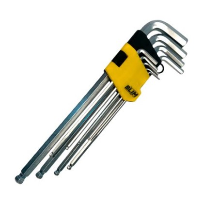 Set Chiavi A Brugola Sferiche Lunghe Blim - Misura 1.5-2-2.5-3-4-5-6-8-10 mm - Acciaio al Cromo Vanadio Trattato e Temperato - Estremit&agrave; sferica fino a 25&ordm; - Finitura Satinata - Colore Nero