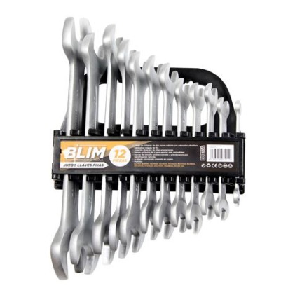 Set Blim di 12 chiavi inglesi doppie metriche - Teste ultrasottili - Testa angolata a 15&deg; - Lega di acciaio ad alte prestazioni - Impugnatura a forma di U - Marcature delle dimensioni unidirezionali - Finitura cromata microopaca