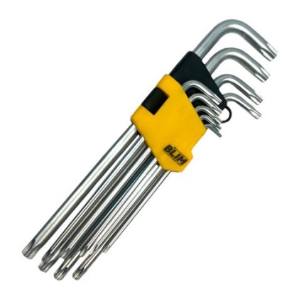 Set Chiavi Torx Lunghe Blim con Foro 9 Pezzi - Acciaio al Cromo Vanadio Trattato e Temperato - Superficie con Finitura Satinata - Misura: T10,T15,T20,T25,T27,T30,T40,T45,T50