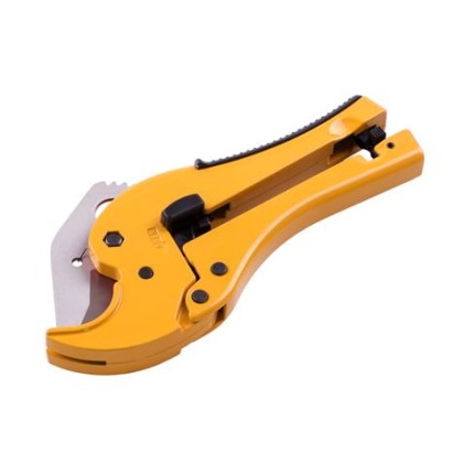 Tagliatubi a forbice Blim - Design ergonomico a forma di V - Realizzato in alluminio - Lama in acciaio al carbonio - Per tubi in plastica fino a 42 mm di diametro - Blocco di sicurezza - Colore nero