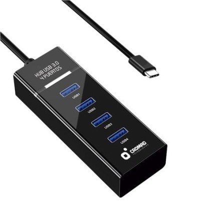 Cavo USB Type C Cromad - Lunghezza 30cm - Velocit&agrave; di Trasferimento 5Gbps - 4 Porte USB 3.0 - Nessuna Installazione Richiesta - Compatibile con Tutti i Sistemi Operativi - Colore Nero