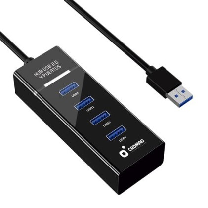 Cavo USB 2.0 Cromad - Lunghezza 30cm - Indicatore LED - Velocità di Trasferimento 480 Mbps - 4 Porte - Nessuna Installazione - Compatibile con Tutti i Sistemi Operativi - Colore Nero