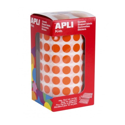Apli Rotolo da 5192 Gometti Rotondi Arancio - Misura &Oslash; 10,5 mm - 59 Fogli Preforati - Adesivo a Base Acqua - Conforme agli standard EN-71 e FSC