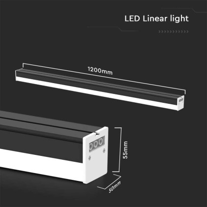 V-TAC Plafoniera LED Lineare 40W 120cm Colore Nero 4000K