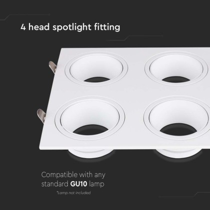 V-TAC Portafaretto LED Quadruplo da Incasso Quadrato 4*GU10 in Policarbonato e Ferro Colore Bianco