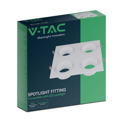 V-TAC Portafaretto LED Quadruplo da Incasso Quadrato 4*GU10 in Policarbonato e Ferro Colore Bianco