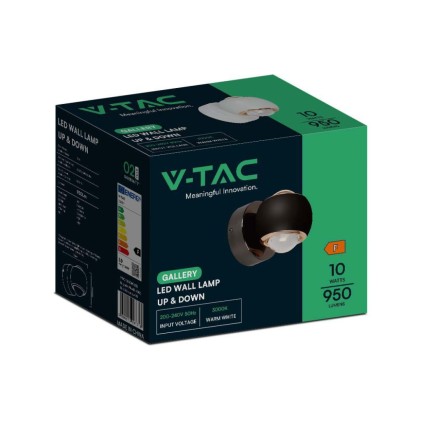 V-TAC Lampada LED Da Muro 10W con Doppio Fascio Luminoso Colore Nero 3000K
