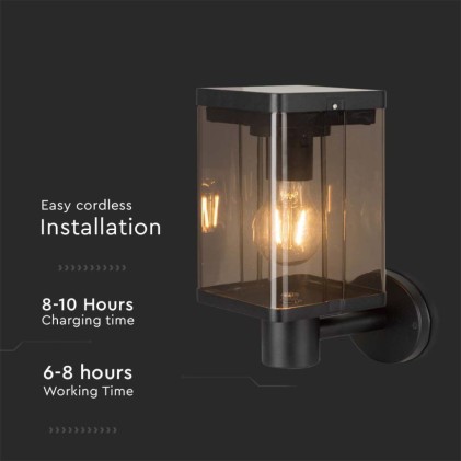 V-TAC Lampada Solare LED da Giardino 2.5W con Sensore di Movimento a Microonde Montaggio a Muro Colore Nero 3000K IP44