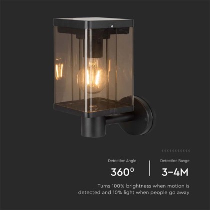 V-TAC Lampada Solare LED da Giardino 2.5W con Sensore di Movimento a Microonde Montaggio a Muro Colore Nero 3000K IP44