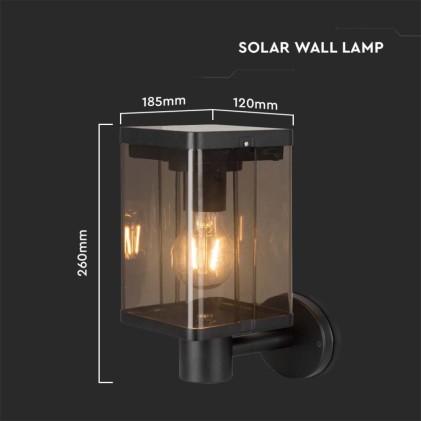 V-TAC Lampada Solare LED da Giardino 2.5W con Sensore di Movimento a Microonde Montaggio a Muro Colore Nero 3000K IP44