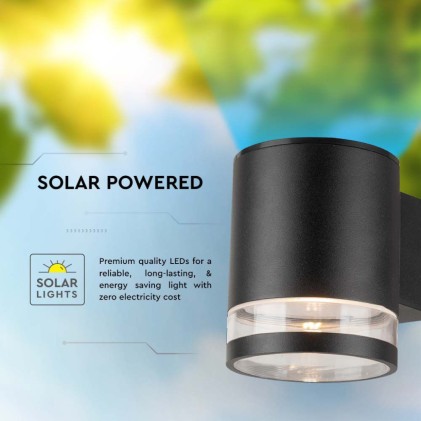 V-TAC Lampada LED da Giardino Cilindrica con Pannello Solare 1W Corpo Nero 121*90*112.5mm 3000K IP54