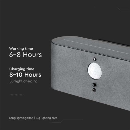 V-TAC Lampada LED da Muro 2.5W Con Pannello Solare e Sensore PIR Colore Nero 3000K IP54
