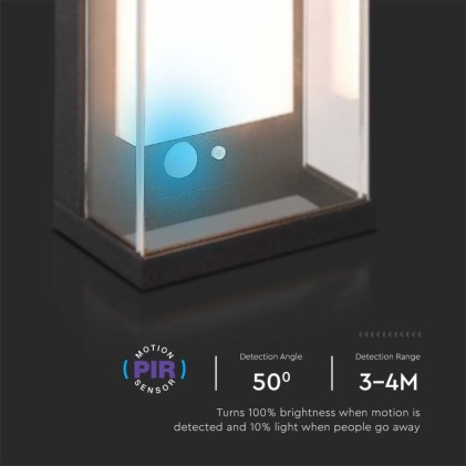 V-TAC Lampada LED da Muro Rettangolare con Pannello Solare e Sensore PIR 1W Colore Nero 3000K IP54