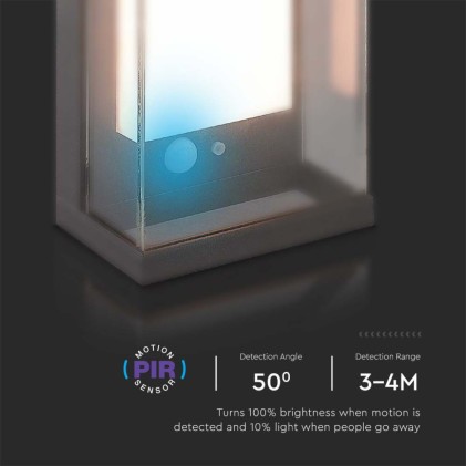 V-TAC Lampada LED da Muro Rettangolare con Pannello Solare e Sensore PIR 1W Colore Grigio scuro 3000K IP54