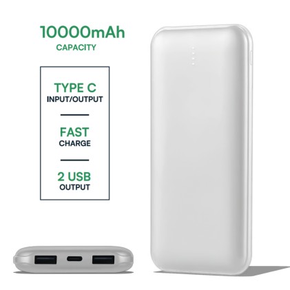 V-TAC Power Bank 10.000 mAh Dual USB e Tipo C Colore Silver