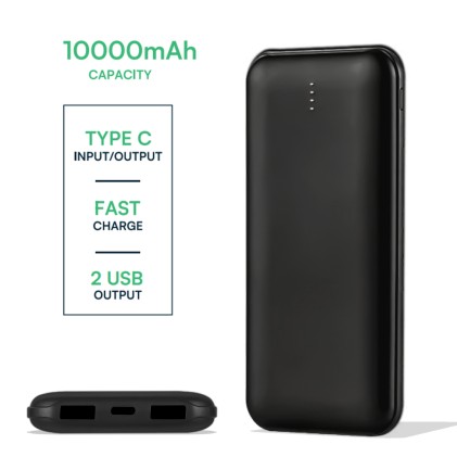 V-TAC Power Bank 10.000 mAh Dual USB e Tipo C Colore Nero