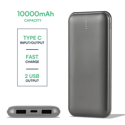V-TAC Power Bank 10.000 mAh Dual USB e Tipo C Colore Grigio