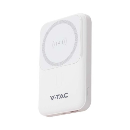 V-TAC Power Bank 10000 mAh MagSafe Ultra Sottile Magnetico con Ricarica Wireless Colore Bianco