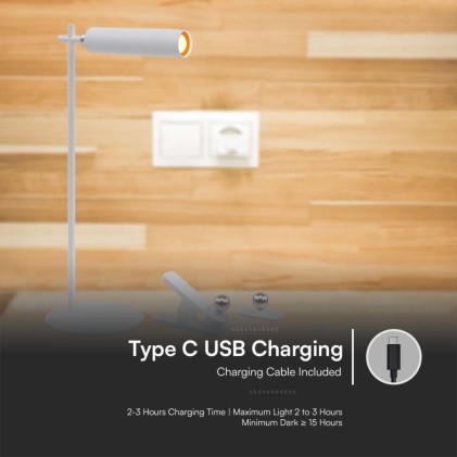 V-TAC Lampada LED da Tavolo Magnetica 3W Colore Bianco Ricaricabile con USB C Touch Dimmerabile 4000K