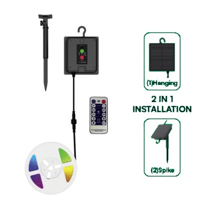 V-TAC Kit Strip LED SMD2835 con Pannello Solare 1.2W/m RGB IP67