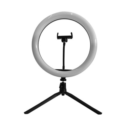 V-TAC Lampada ad Anello 7W 26cm per Selfie e Riprese Video con Treppiede da Tavolo inclusa Pulsantiera e 1 Supporto per Telefono CCT Variabile 3200K-5500K