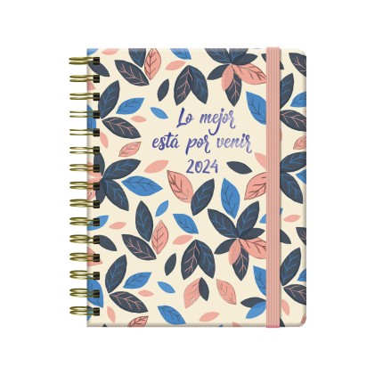 Agenda annuale Dohe Ramdom Leaves - Visualizzazione settimanale - Metallic Wire'o Color Oro - Chiusura con Gomma Elastica - Dimensioni 15x21 cm