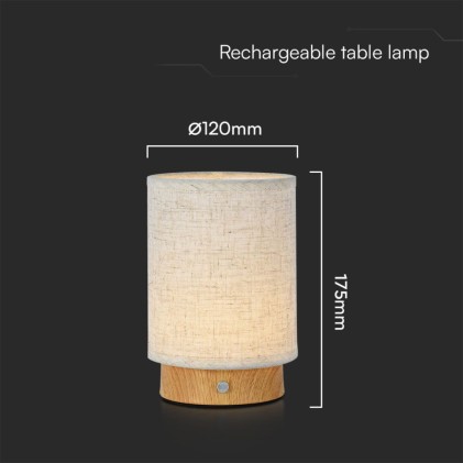 V-TAC Lampada LED da Tavolo 3W 120*175mm Colore Beige Ricaricabile con USB C Touch Dimmerabile 3000K