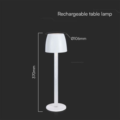 V-TAC Lampada LED da Tavolo 3W Colore Bianco e Trasparente Ricaricabile con USB C Touch Dimmerabile 3000K
