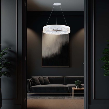 V-TAC Lampadario LED a Sospensione Circolare 25W in Metallo Colore Bianco d: 50cm h: 122cm 3000K