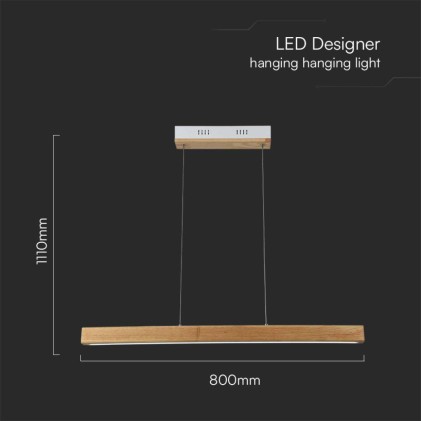 V-TAC Lampadario LED a Sospensione 12W Colore Legno 4000K
