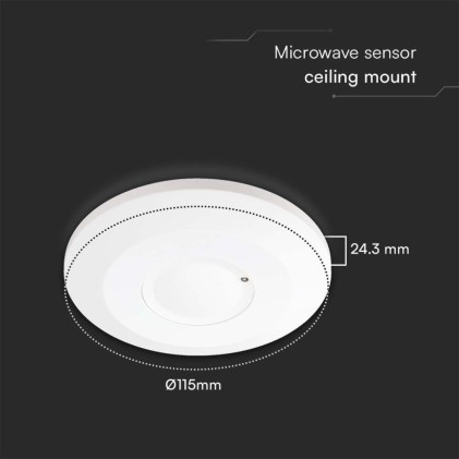 V-TAC Sensore di Movimento a Microonde 1000W Rilevamento a 360° Montaggio a Plafone Colore Bianco