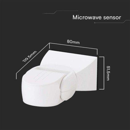 V-TAC Sensore di Movimento a microonde 180° 300W Montaggio a Parete Colore Bianco IP65