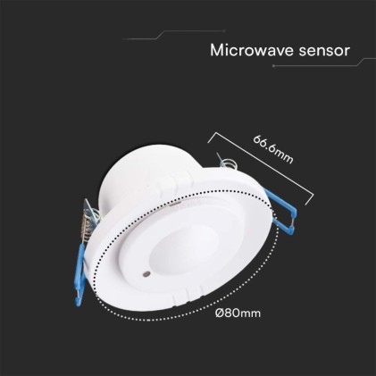 V-TAC Sensore di Movimento a Microonde 300W 360° Orientabile Montaggio a Incasso Colore Bianco