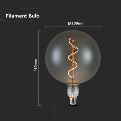 V-TAC Lampadina LED E27 4W G200S Filamento a Spirale Vetro Oscurato 2700K