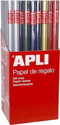 Espositore Apli da 55 Rotoli di Carta Regalo Kraft - 11 Rotoli per Colore - Misure Rotoli 0,70x2m - Colori Blu Scuro, Verde Scuro, Rosso, Oro e Argento