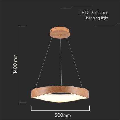 V-TAC Lampadario LED a Sospensione 25W dal Design Moderno Circolare Colore Legno D500xH1400mm 3000K