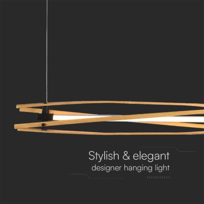 V-TAC Lampadario LED con Plafoniera a Sospensione 15W dal Design Moderno in Legno H1150x1200x120mm 3000K