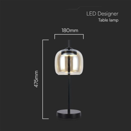 V-TAC Lampada LED da Tavolo Cablata 7W in Metallo Nero e Vetro Ambrato 180x475mm 3000K