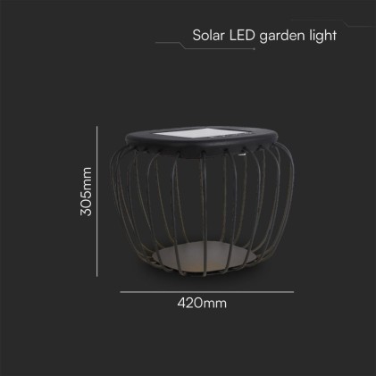 V-TAC Lampada LED Decorativa 1W con Pannello Solare 5W Corpo Nero 420x305mm CCT 3000K+6000K IP44
