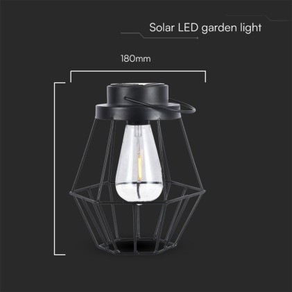 V-TAC Lampada Solare LED da Terra 0.5W dal Design Vintage con Batteria Ricaricabile e Maniglia per Trasporto Colore Nero 3000K IP44