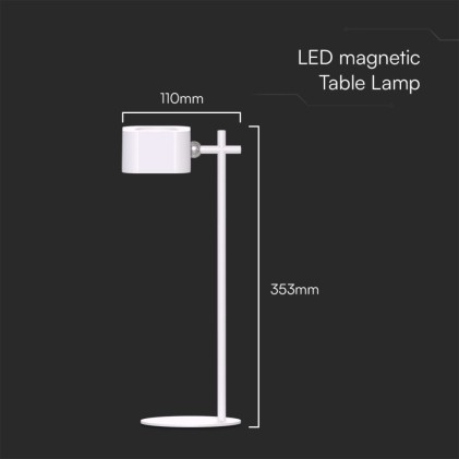 V-TAC Lampada LED da Tavolo Magnetica 3W con Batteria Ricaricabile USB C Colore Bianco Touch Dimmerabile 3in1