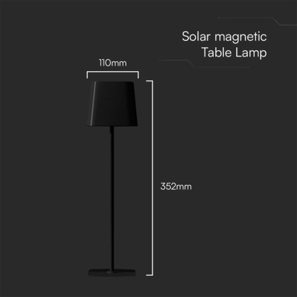 V-TAC Lampada LED da Tavolo Magnetica 5W con Batteria Ricaricabile USB C Colore Nero Touch Dimmerabile 3in1 IP65