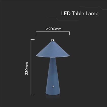 V-TAC Lampada LED da Tavolo 3W con Batteria Ricaricabile USB C Colore Blu in Metallo Mantello in pelle Touch Dimmerabile 3in1