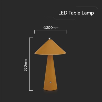 V-TAC Lampada LED da Tavolo 3W con Batteria Ricaricabile USB C Colore Giallo in Metallo Mantello in pelle Touch Dimmerabile 3in1