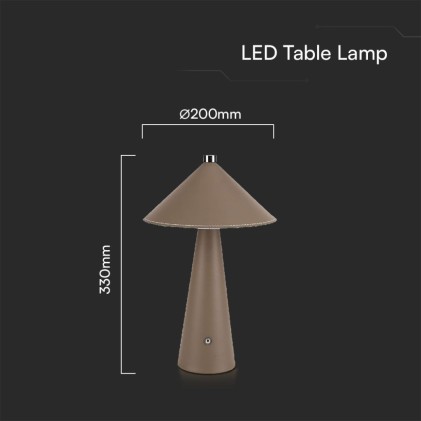 V-TAC Lampada LED da Tavolo 3W con Batteria Ricaricabile USB C Colore Marrone in Metallo Mantello in pelle Touch Dimmerabile 3in1
